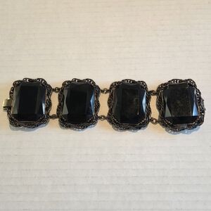 Vintage Art Deco Bulky Black Gem Bracelet
